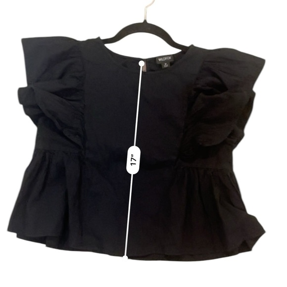 Wildfox flutter sleeve blouse cropped black cotton medium - Picture 7 of 10